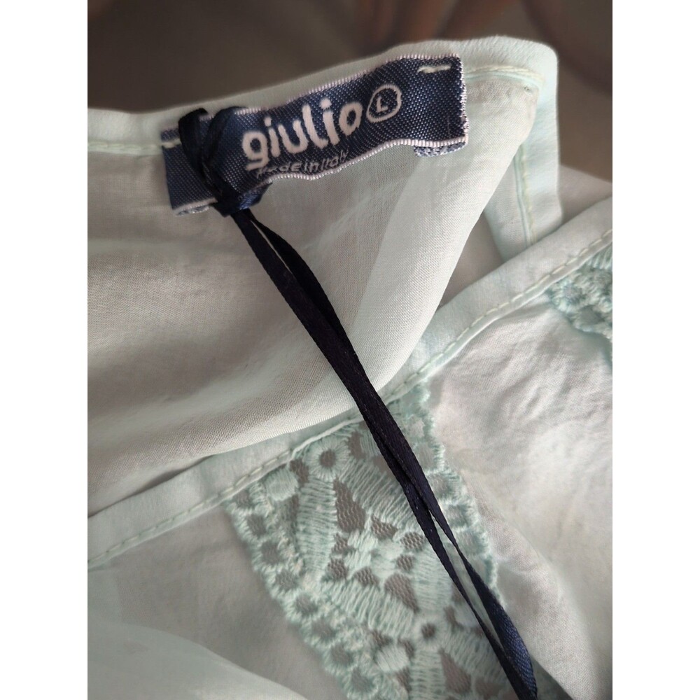 Giulia Womens Silk Blouse Attached Cami Large Seafoam Green Embroider Italy Made - Picture 9 of 13